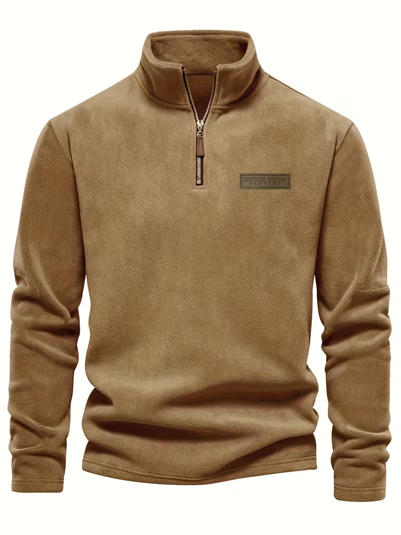 Sweater with Stand-Up Collar and Half-Zip