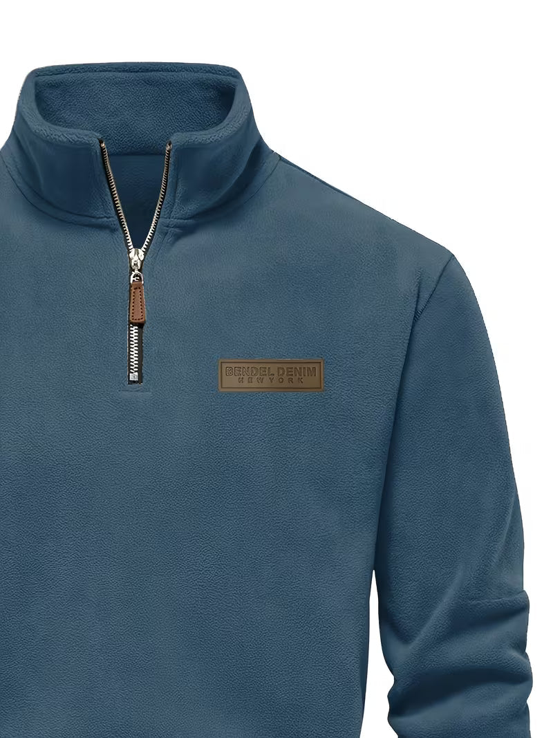 Sweater with Stand-Up Collar and Half-Zip
