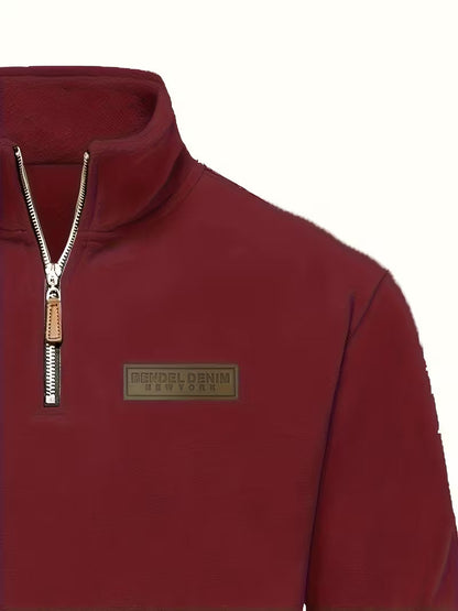 Sweater with Stand-Up Collar and Half-Zip