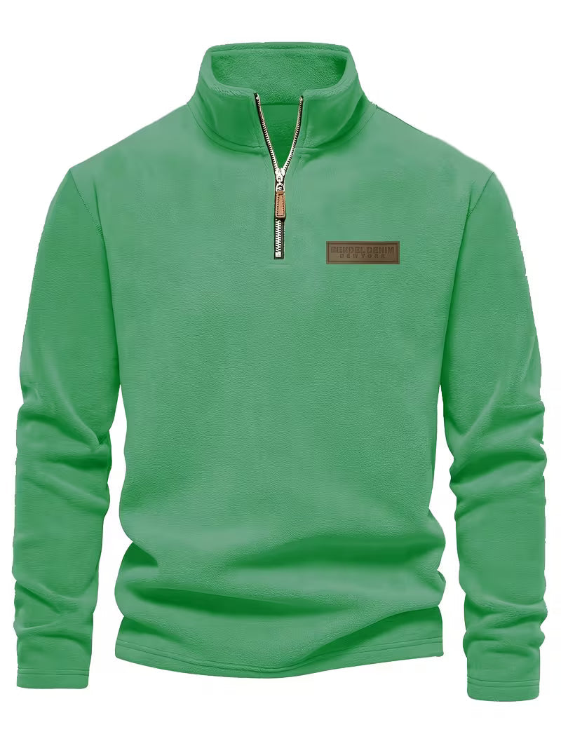 Sweater with Stand-Up Collar and Half-Zip