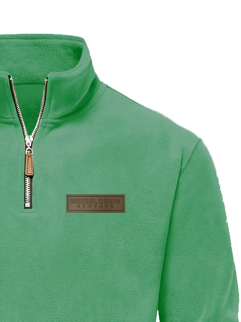 Sweater with Stand-Up Collar and Half-Zip