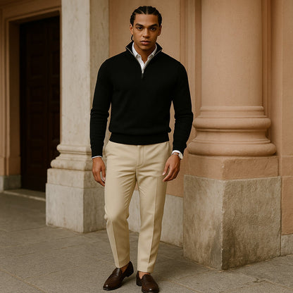 Cashmere Jumper with Half Zip and Slim Fit
