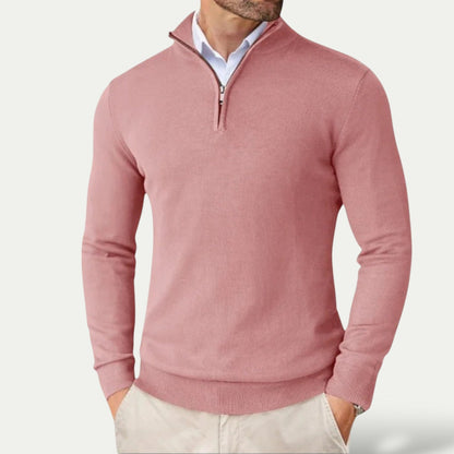 Cashmere Jumper with Half Zip and Slim Fit