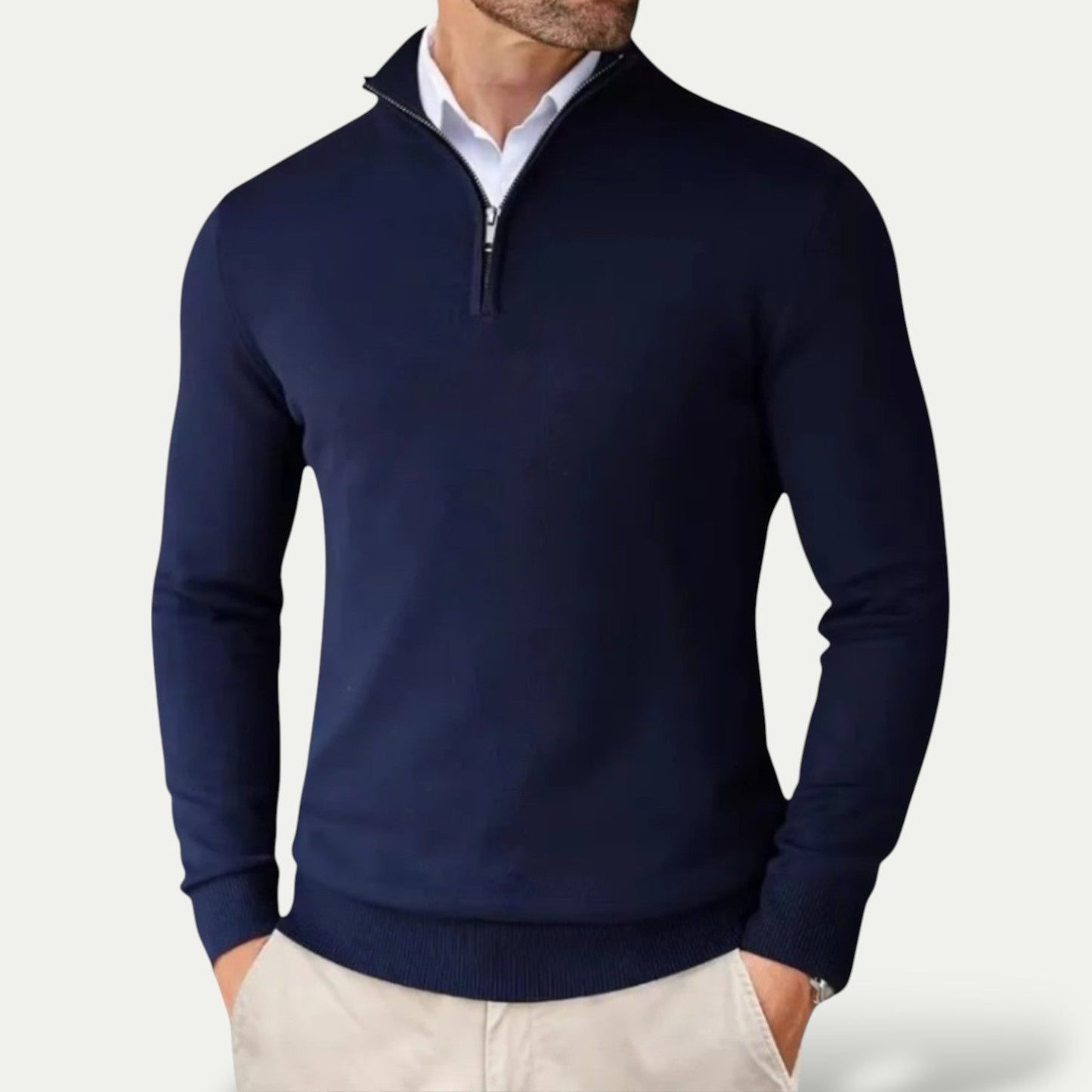 Cashmere Jumper with Half Zip and Slim Fit