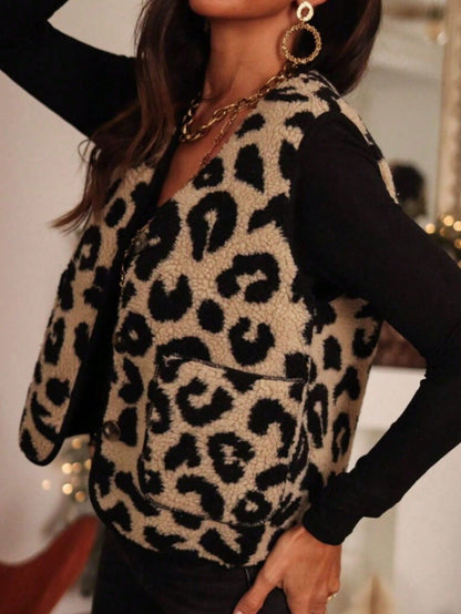 Cardigan with Leopard Print and Two Pockets