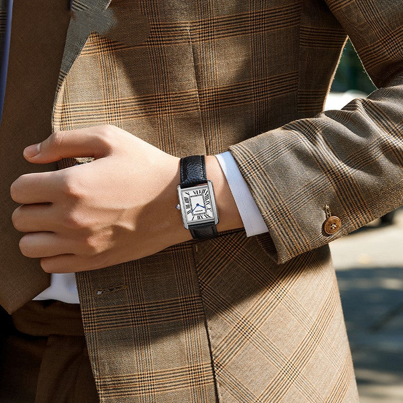 Square Watch with Leather Strap