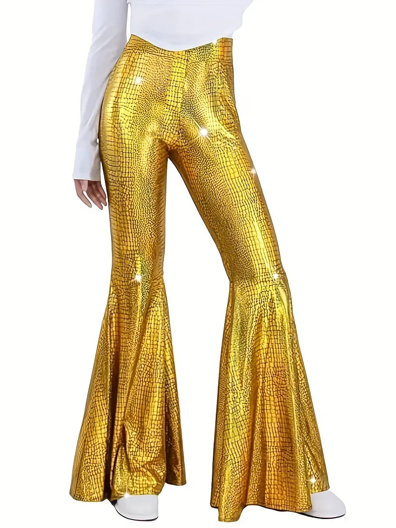 Wide party trousers with holographic finish