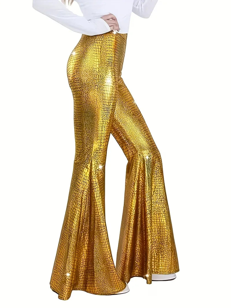 Wide party trousers with holographic finish