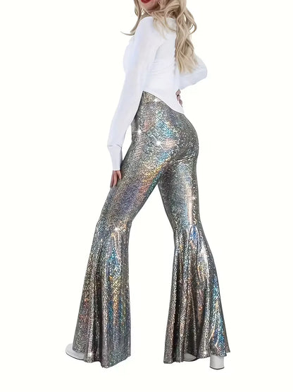 Wide party trousers with holographic finish