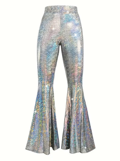 Wide party trousers with holographic finish