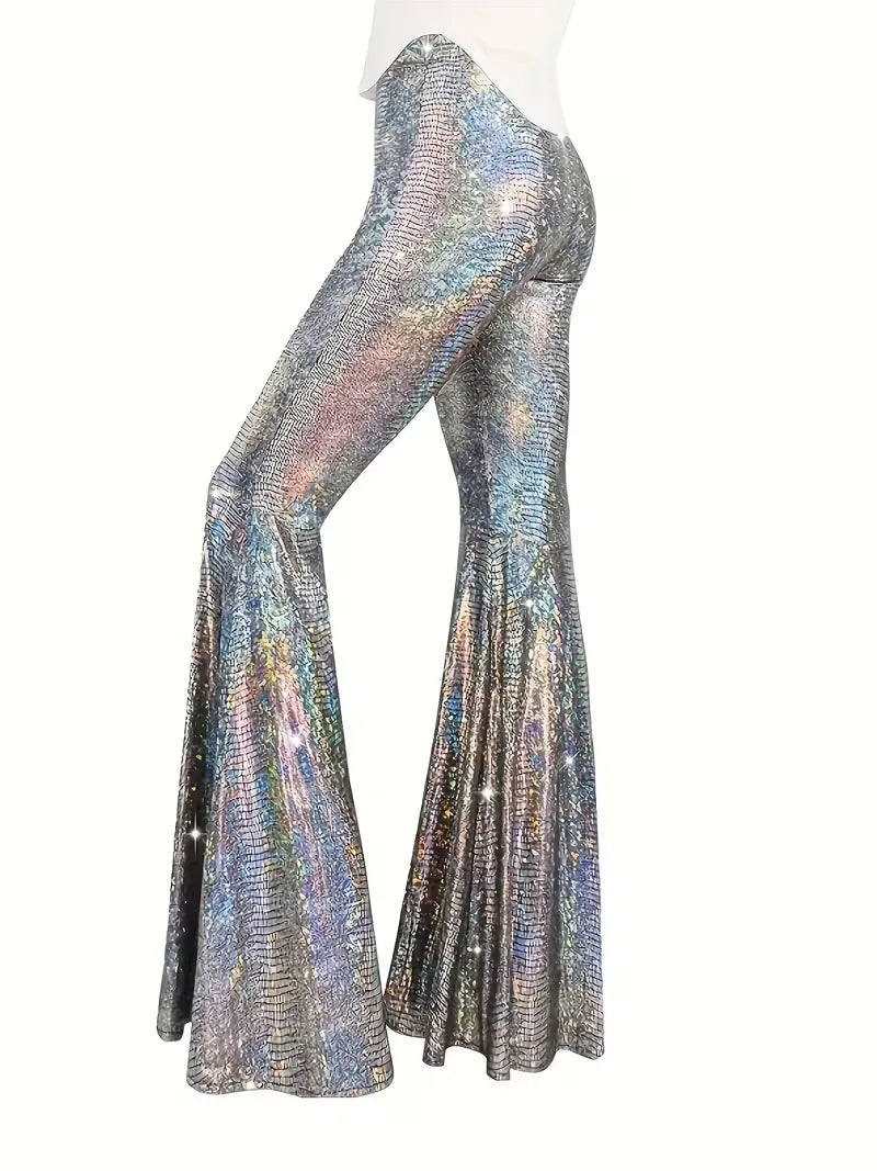 Wide party trousers with holographic finish