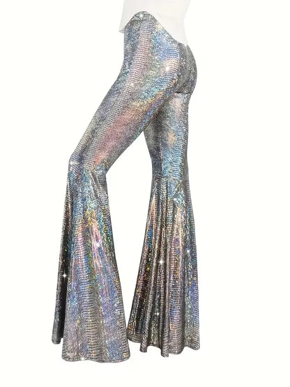 Wide party trousers with holographic finish
