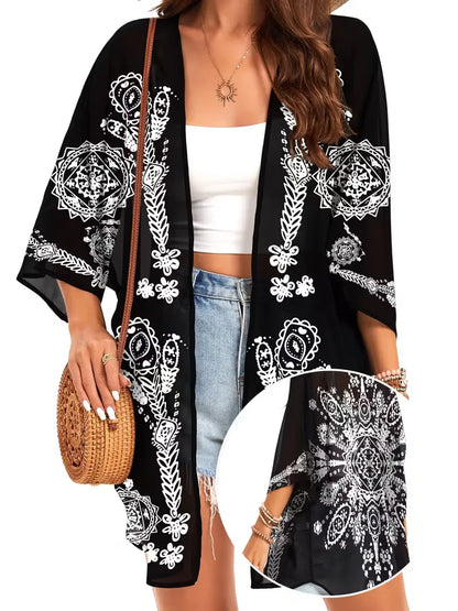 Chiffon kimono with floral print