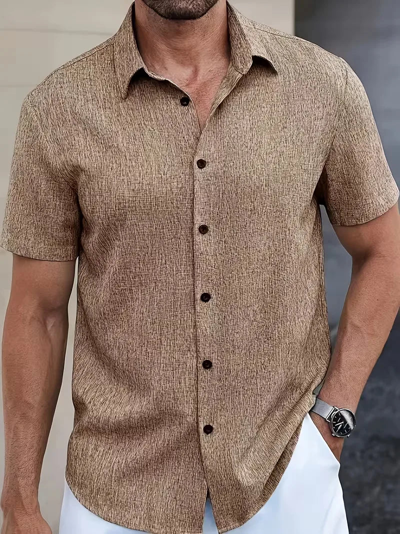 Regular fit short-sleeved shirt with V-neck