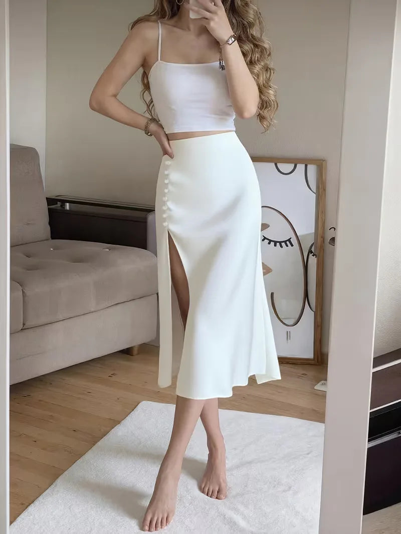 Satin Skirt with High Split