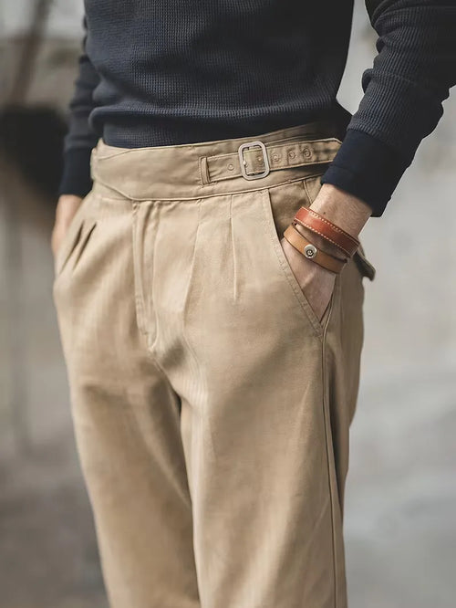 Khaki Trousers with High Waist
