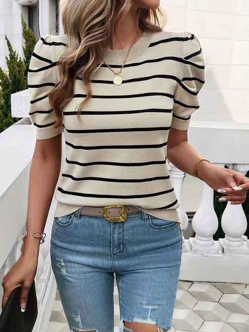 Ladies' T-shirt with Stripes and Puffed Sleeves