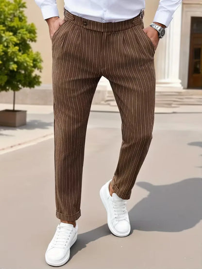 Slim fit trousers with vertical stripes