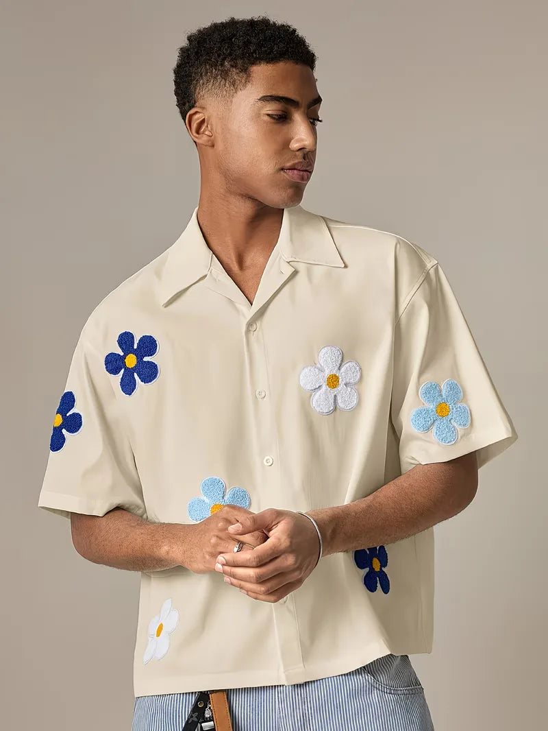 Short Sleeve Shirt with Flowers