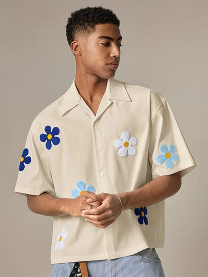 Short Sleeve Shirt with Flowers