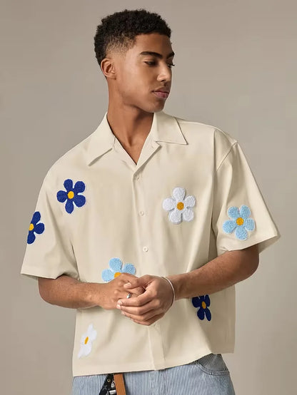 Short Sleeve Shirt with Flowers