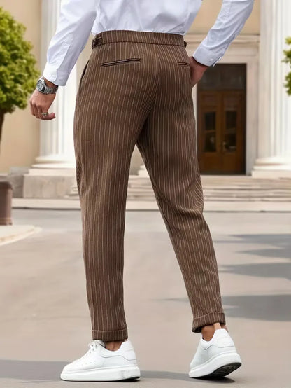 Slim fit trousers with vertical stripes