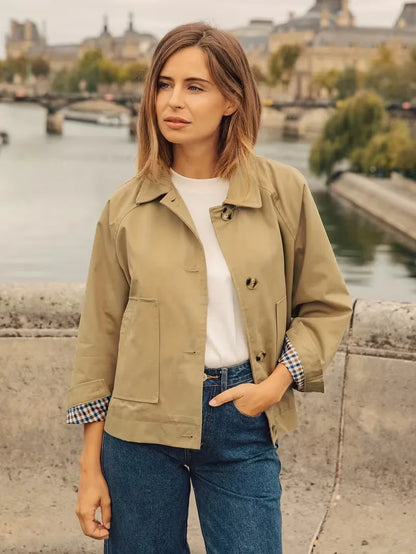 Trench coat with checked lining