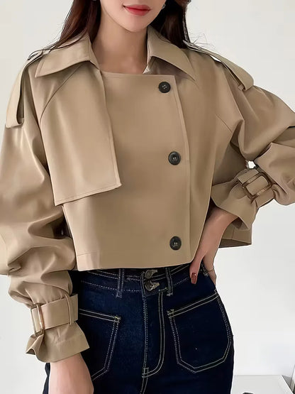 Cropped trench coat with double buttons