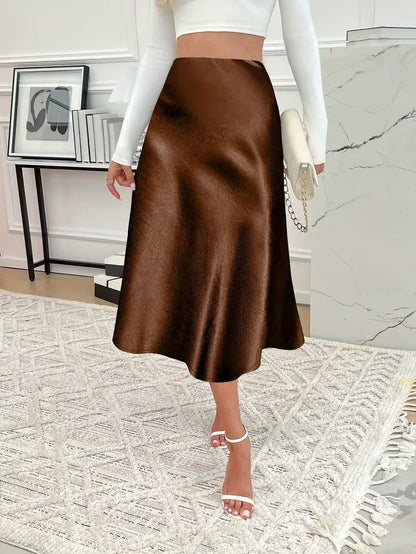 Satin Midi Skirt with High Waist