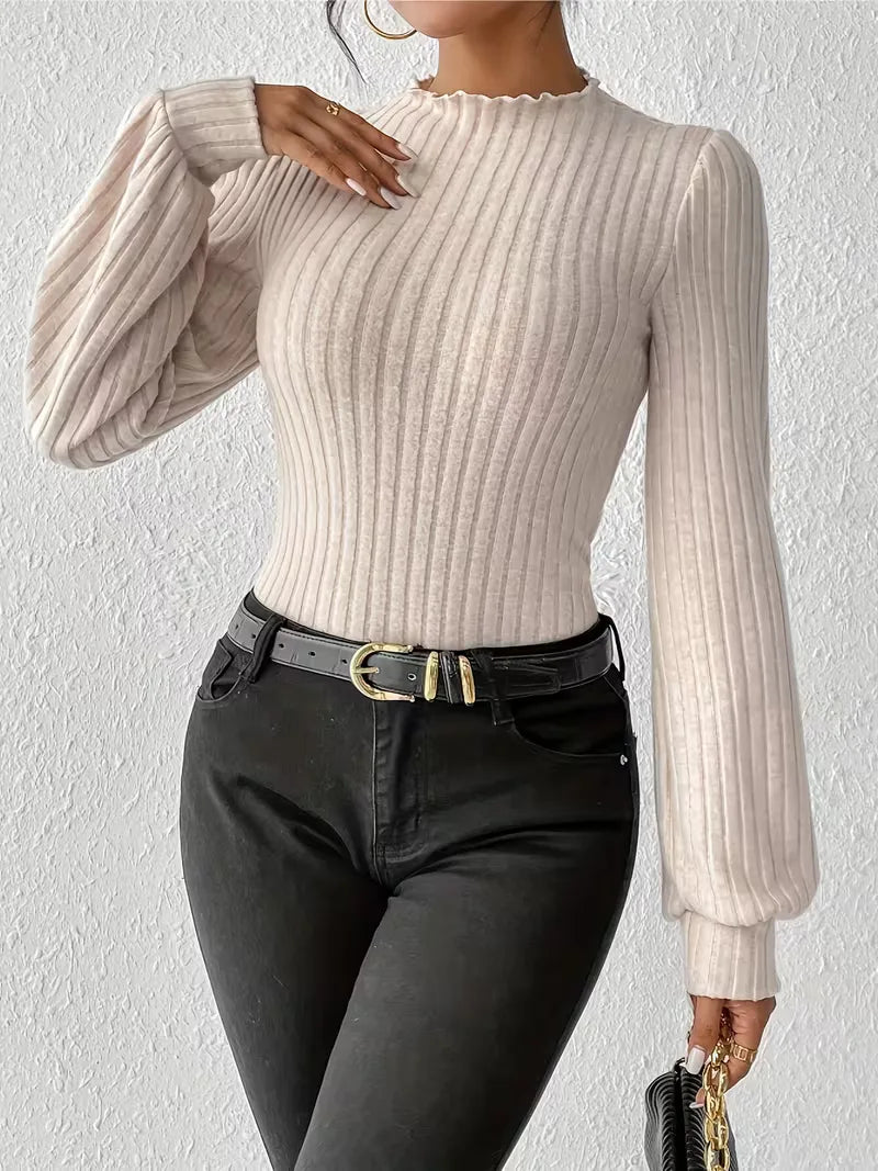 Rib-knit bodysuit with long sleeves