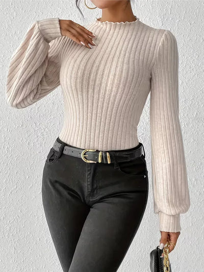 Rib-knit bodysuit with long sleeves