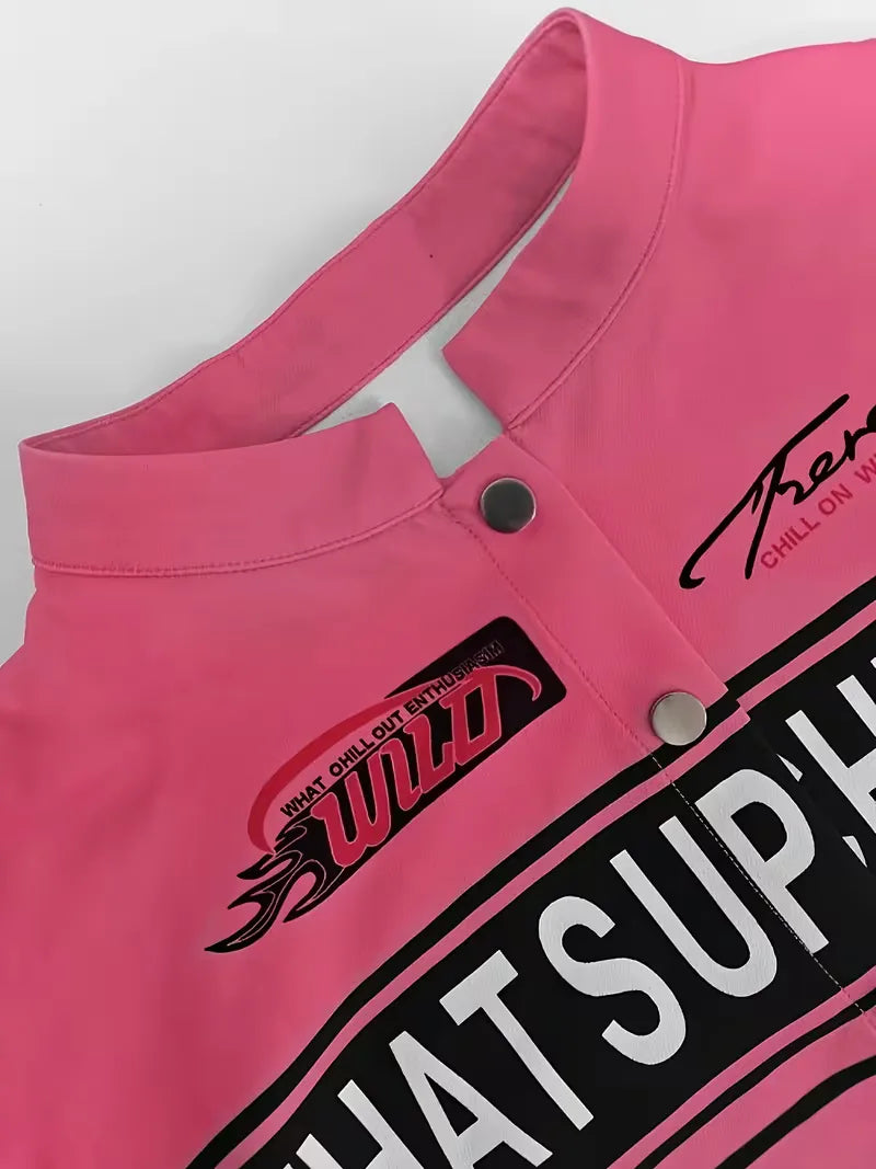Bomber jacket with graphic text