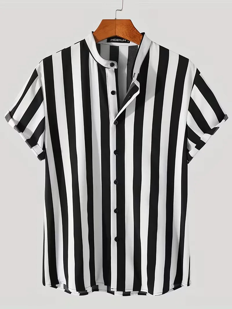 Short Sleeve Shirt with Vertical Stripes