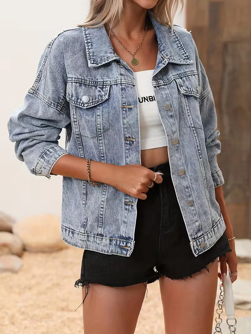 Denim Jacket with Sequin Fringe Detail