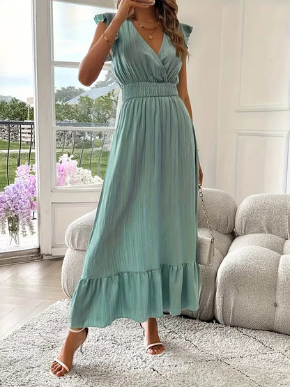 Evening Dress with V-Neck and Tiered Skirt