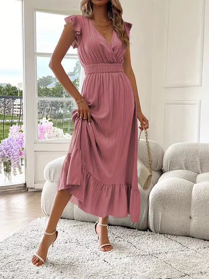 Evening Dress with V-Neck and Tiered Skirt