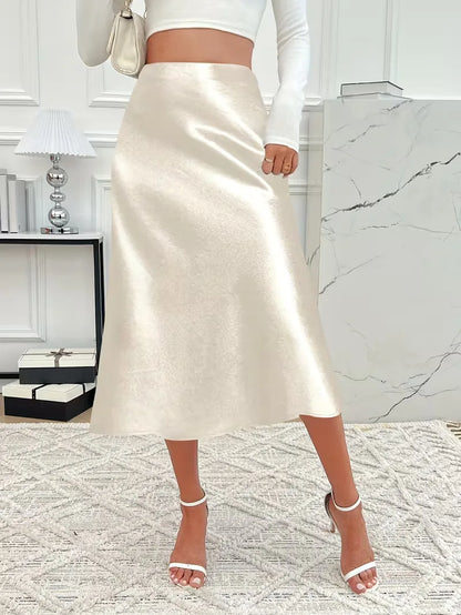 Satin Midi Skirt with High Waist