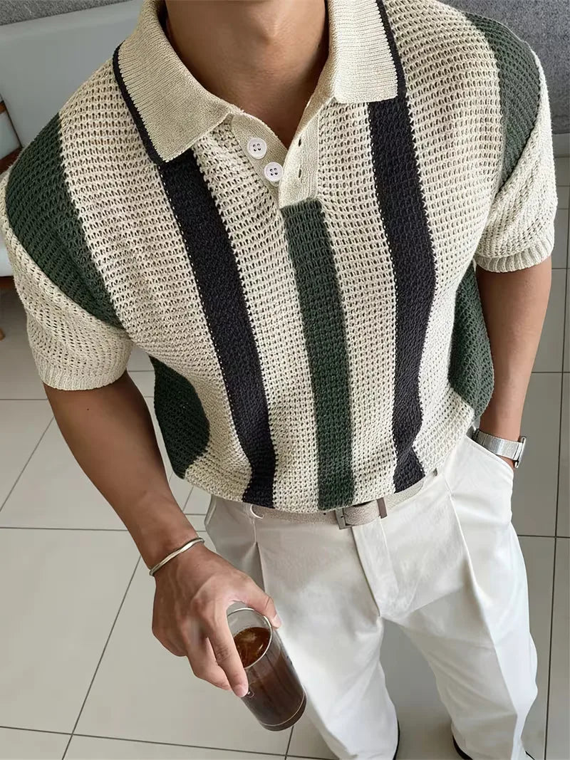 Polo with V-neck and short sleeves