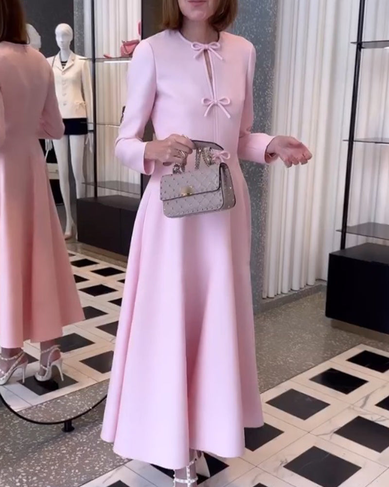 Arial | Solid Colour Elegant Dress with Ribbons