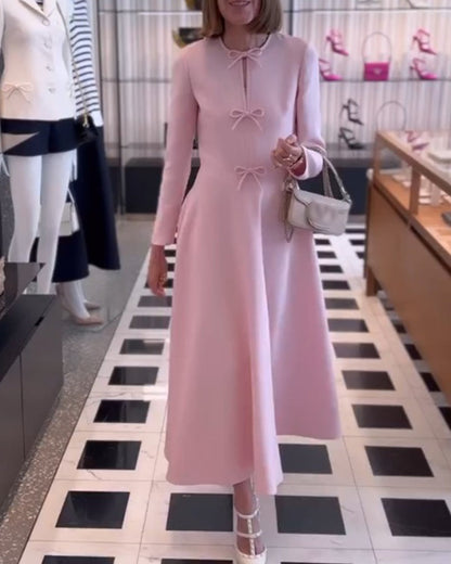 Arial | Solid Colour Elegant Dress with Ribbons