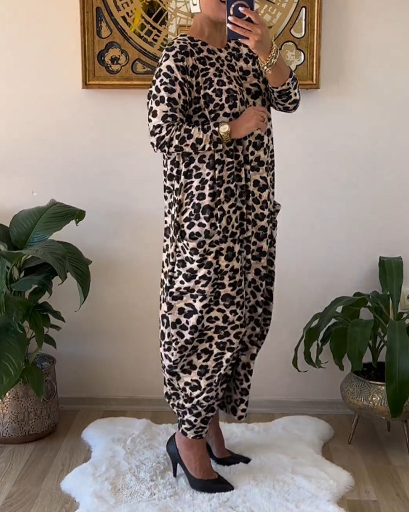 Aritia | Elegant Dress with Pockets and Leopard Print
