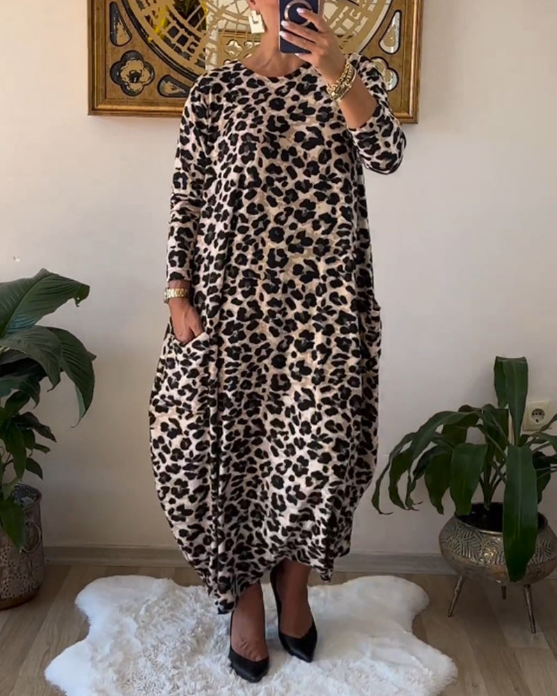 Aritia | Elegant Dress with Pockets and Leopard Print