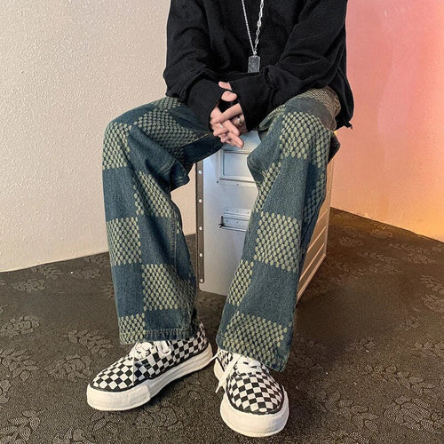Arjen | Checked Baggy Denim Trousers for Men