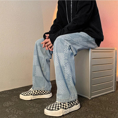 Arjen | Checked Baggy Denim Trousers for Men