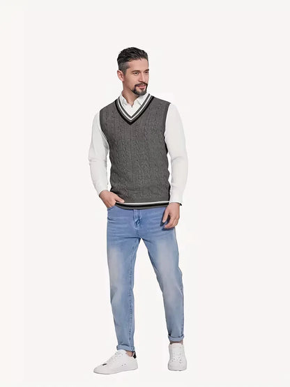 Sleeveless Knitted Waistcoat with V-Neck