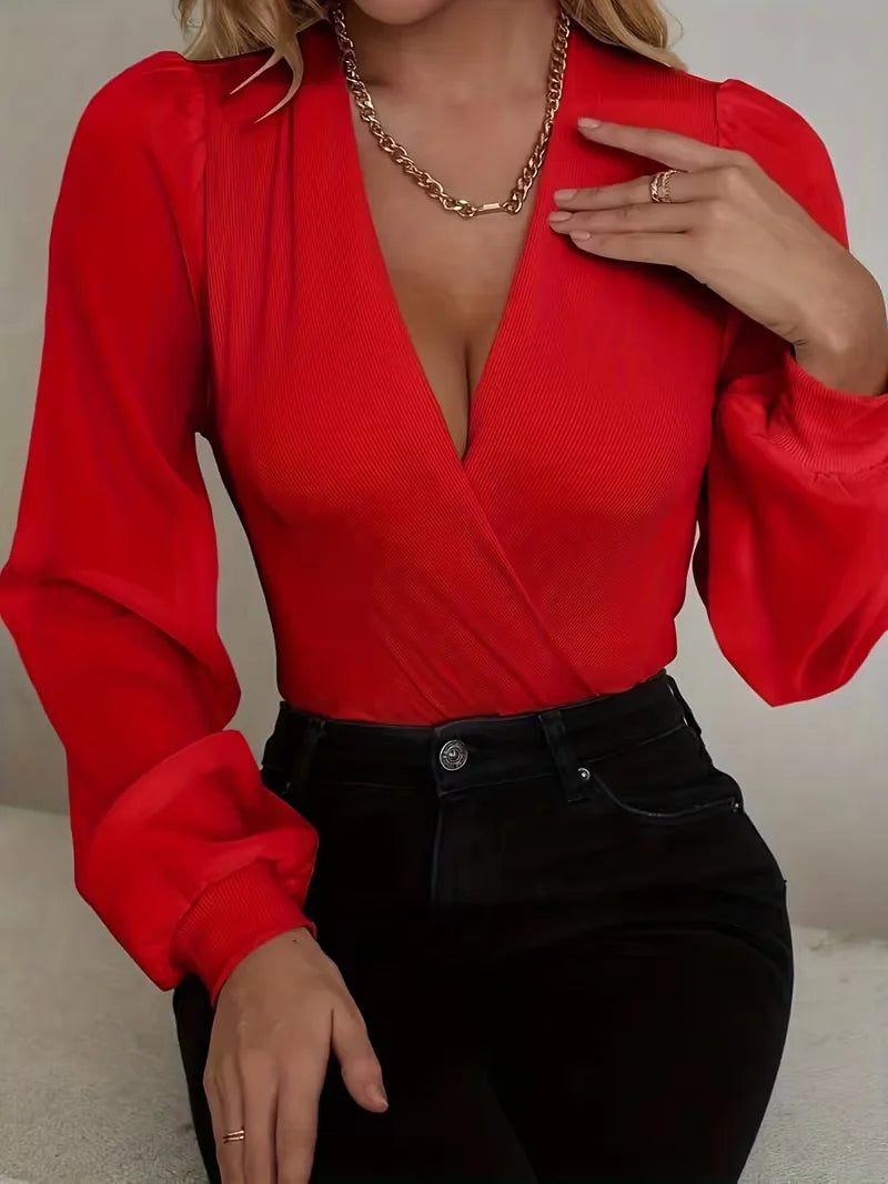 V-neck Long Sleeve Bodysuit