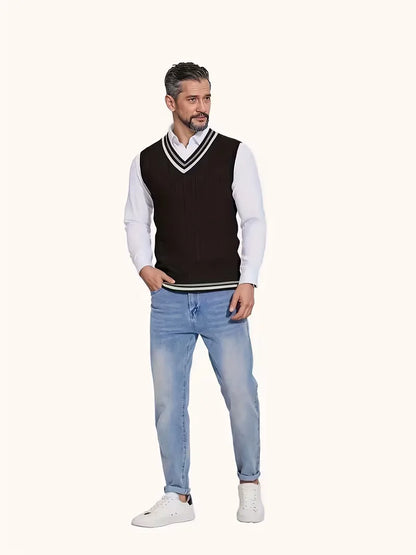 Sleeveless Knitted Waistcoat with V-Neck