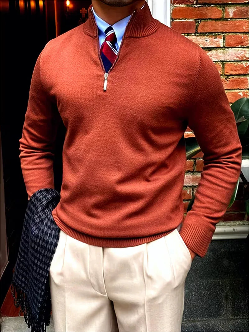 Sweater with Collar and Half-Zip
