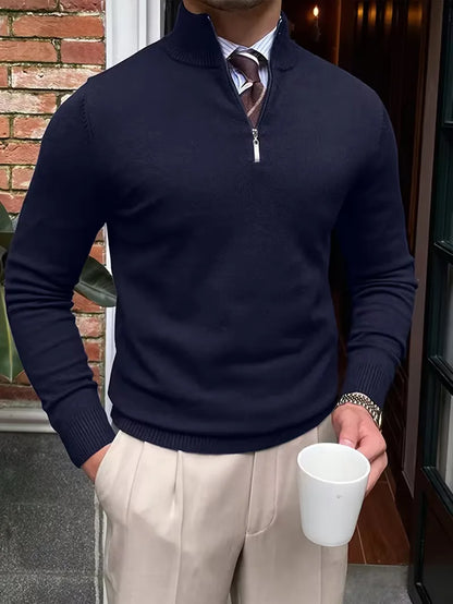Sweater with Collar and Half-Zip