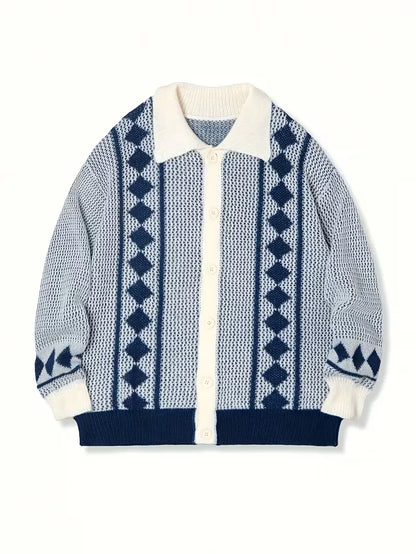 Cardigan with Buttons and Diamond Pattern